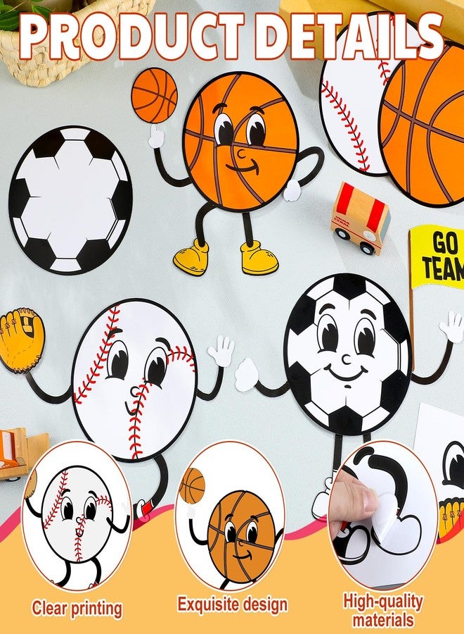 Glenmal 24 Pcs Team Sports Craft Kit Soccer Football Basketball Cutouts Crafts Sports Theme Stickers and Crafts for Baseball Party Favors Birthday Party Supplies Sunday School Activities - Image 3